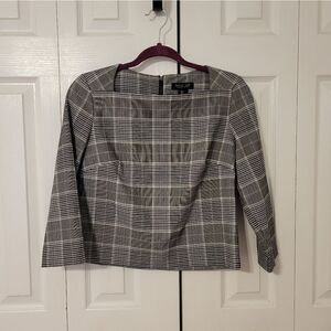 NWOT Rachel Zoe grey/blue plaid long-sleeved blouse